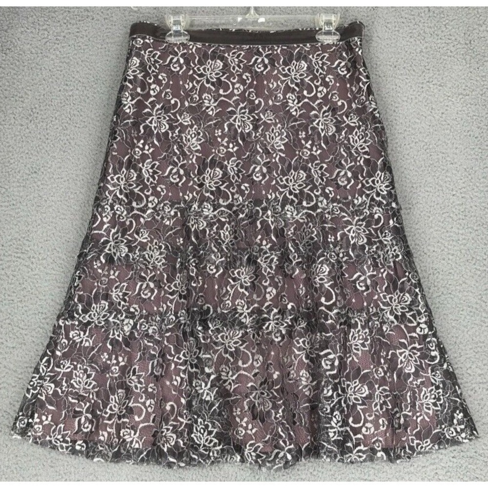 Sigrid Olsen A Line Midi Skirt Sz 10 Lined Purple Lace Overlay Metallic Floral